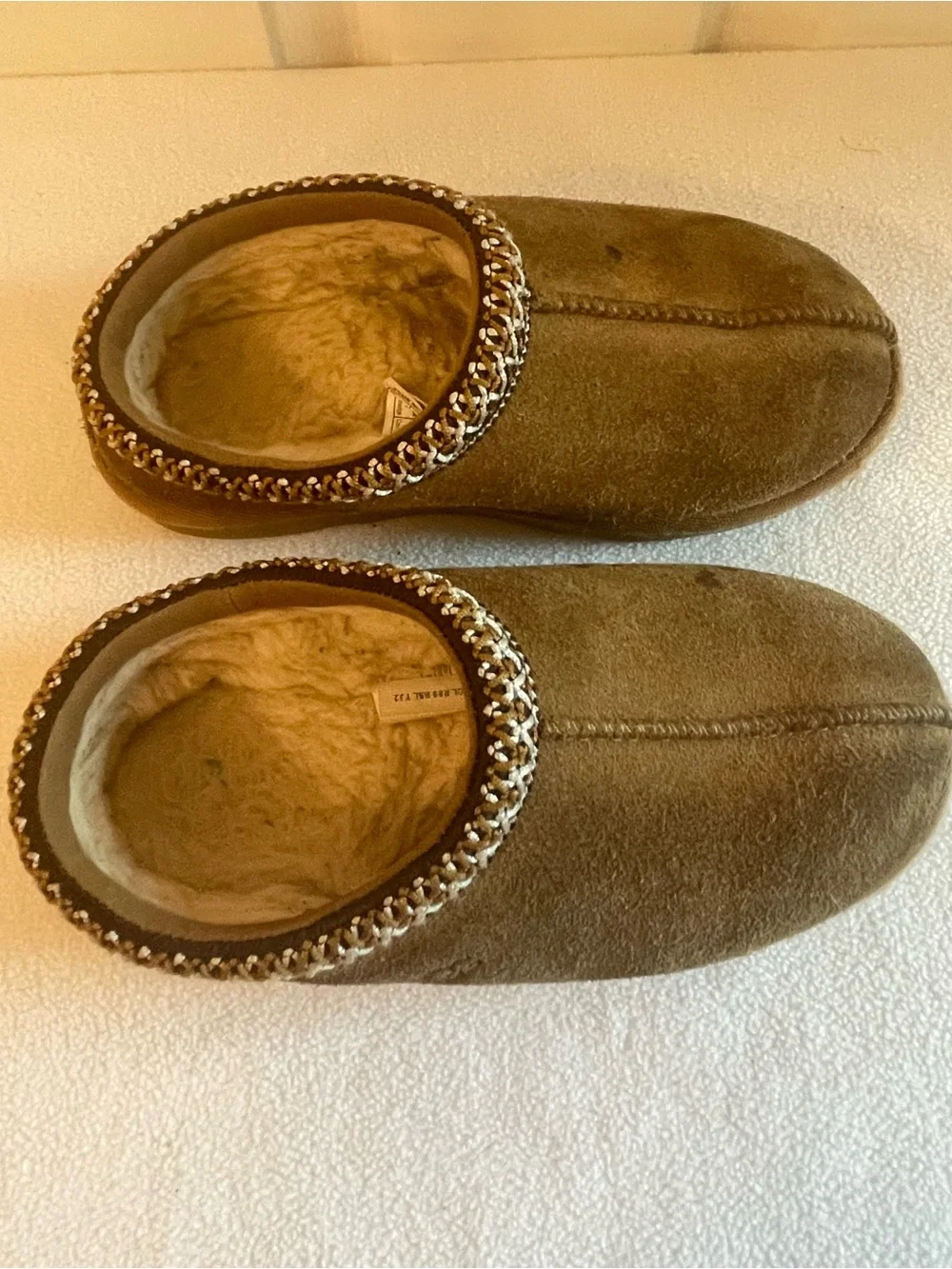 UGG Kids Chestnut Suede Slip-On Slippers with Braided Trim